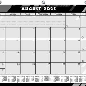 2025-2026 Academic Year 12 Months Student Calendar for 3-Ring Binder B&W v012